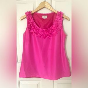 Kate Spade Hot Pink Silk Flower Gold Stud Side Zipper Tank Top Shell Small